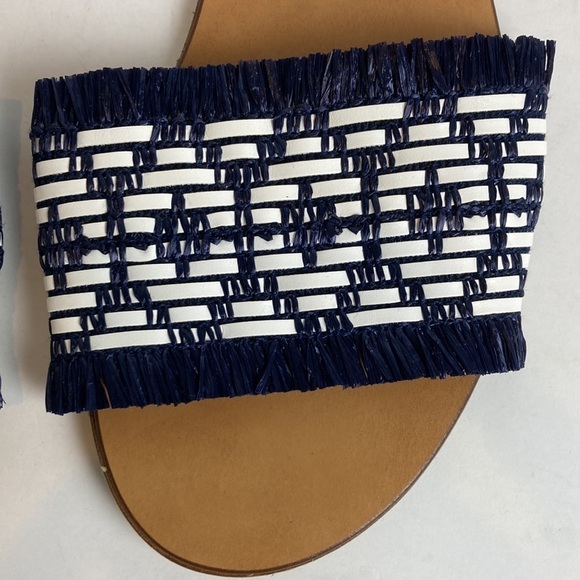 J. Crew Navy and White Raffia Slide Sandals Size 8 Made in Italy Vacation Boho - Picture 5 of 16